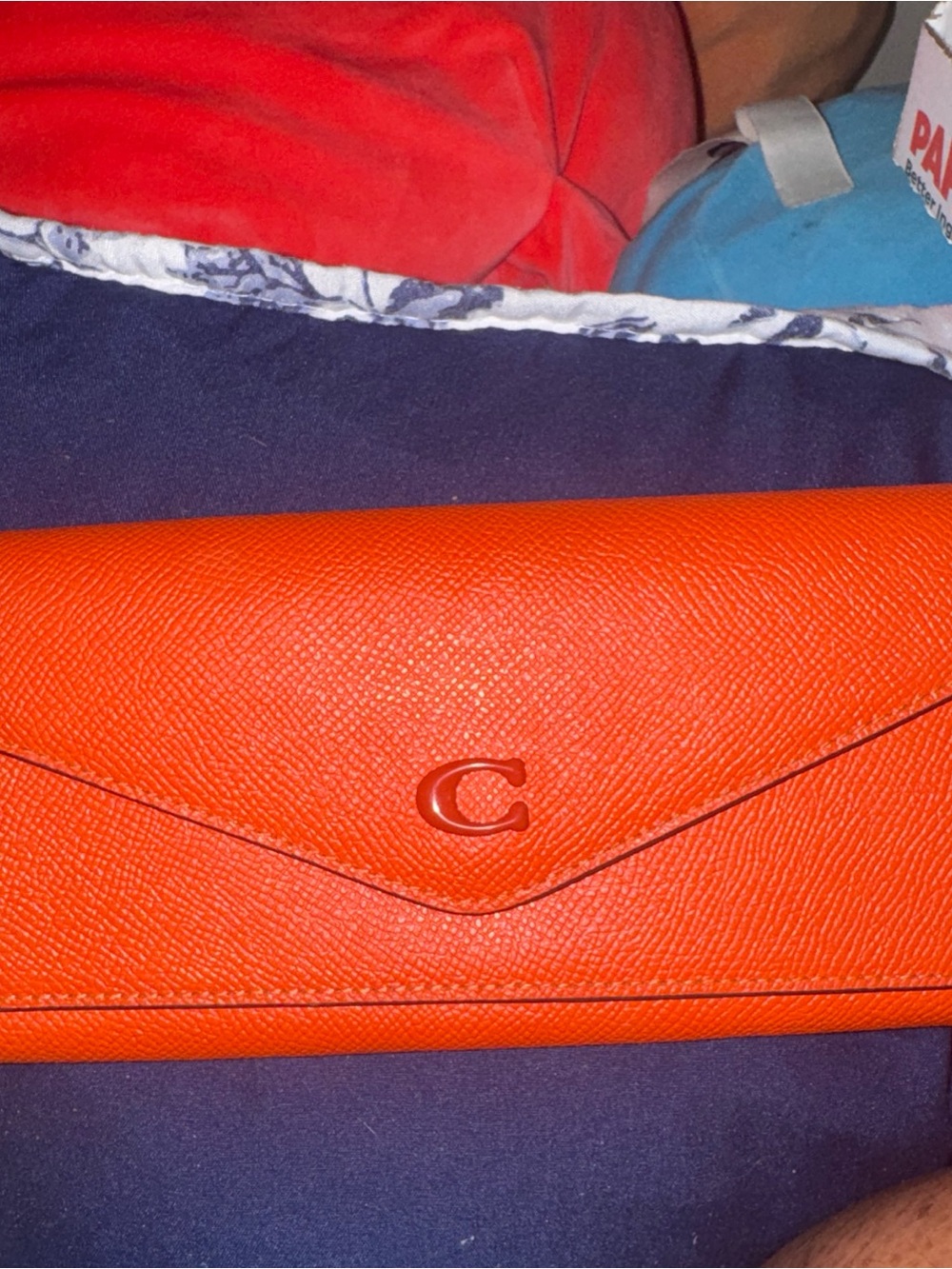 Coach Orange Leather Envelope Clutch with Signature C